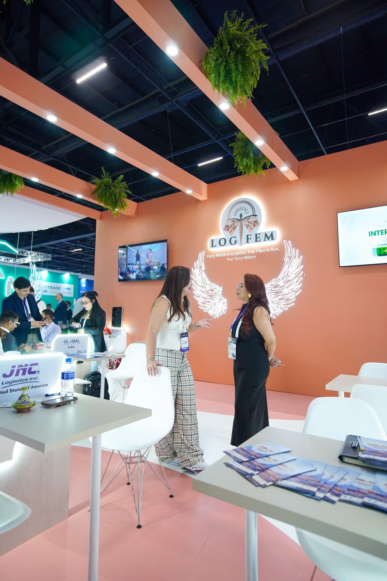 Wide view of the trade show exhibition floor